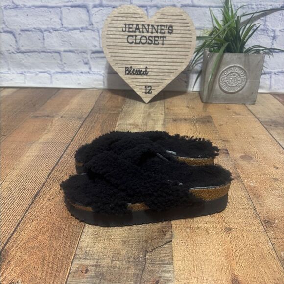 BIRKENSTOCK Papillio Daytona Shearling Slide Sandals Black 40 / 9 US - Picture 10 of 14